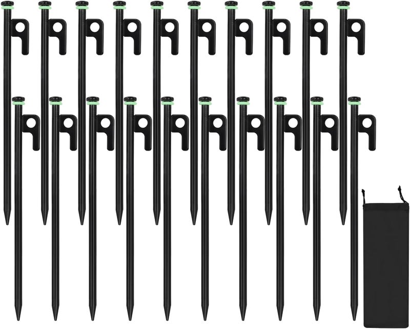 HOLANHING 20Pcs Tent Stakes, 12in/16in Heavy Duty Tent Stakes, 0.35" Dia. Forged Steel Stakes Heavy Duty for Tent Used on Rocks, Snowfield(20Pcs 12in Stakes) - Image 1